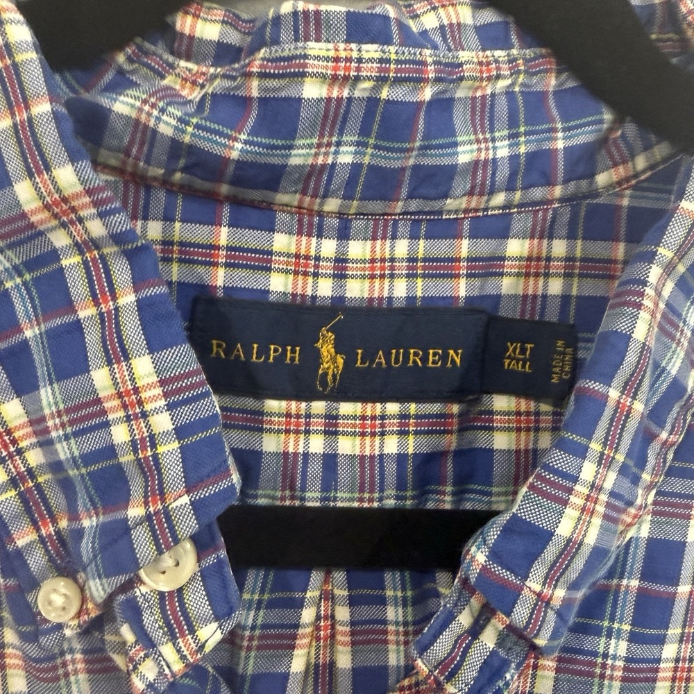 Ralph Lauren Mens Woven Cotton Plaid Button-Down Shirt Blue Red White XLT Tall - Picture 3 of 7